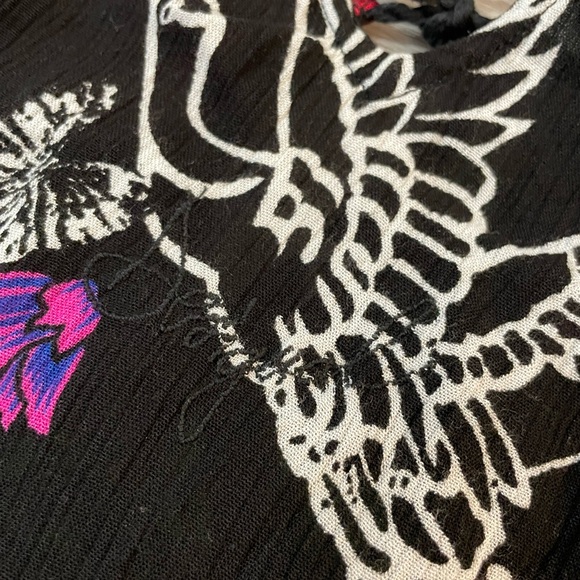 DESIGUAL Black & Floral Print Designer Blouse Longsleeve Flowy Top. Size M - Picture 6 of 12